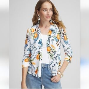 Chico's Open Front Cardigan‎ Orange Print 3/4 Sleeve Lightweight XS lightweight
